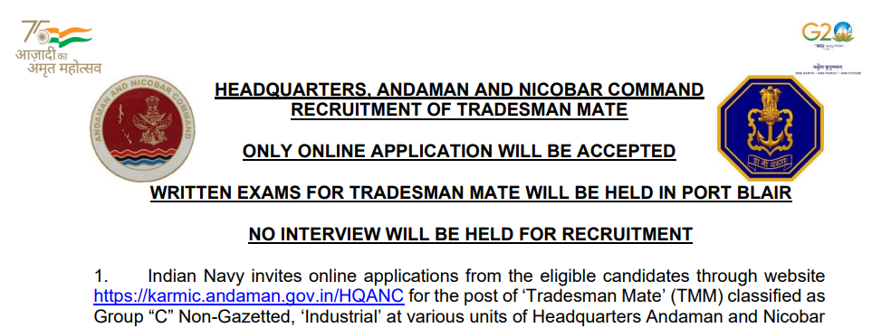 indian navy tradesman mate recruitment 2023