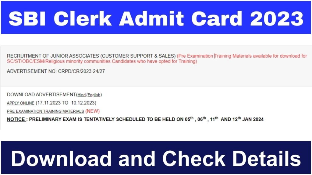 sbi clerk admit card 2023