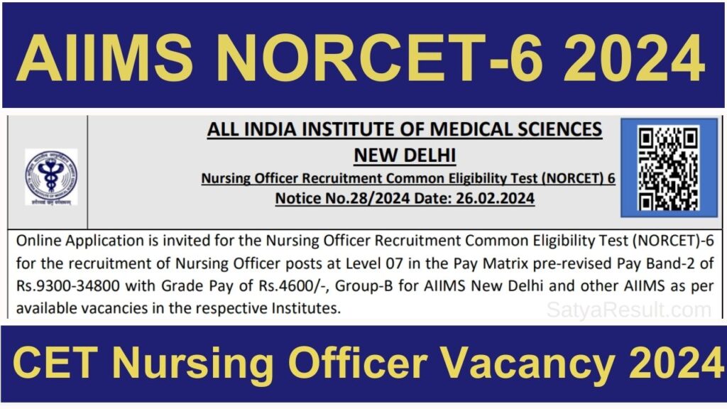 AIIMS NORCET-6 Nursing Officer Recruitment 2024