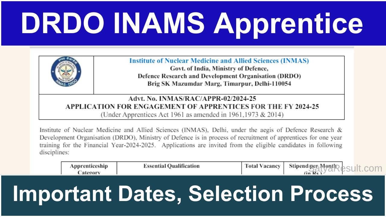 DRDO INAMS Apprentice Recruitment 2024