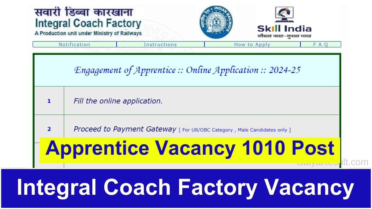 Integral Coach Factory Apprentice Vacancy 2024